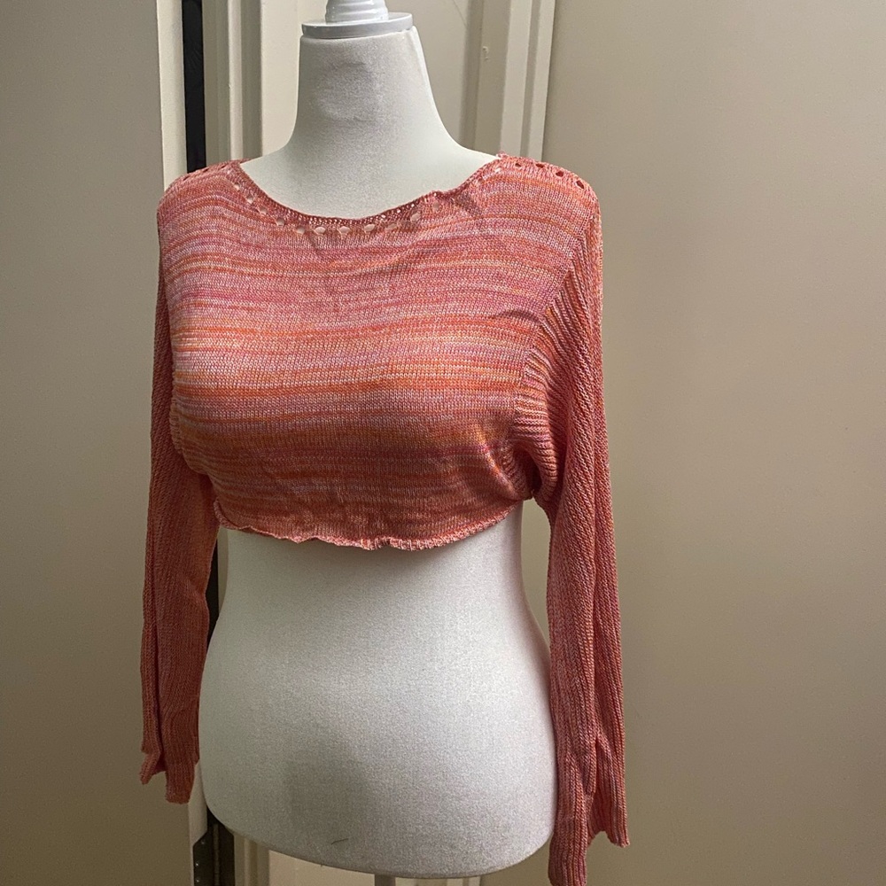 Striped Pink and Orange Knit beach cover Crop Top